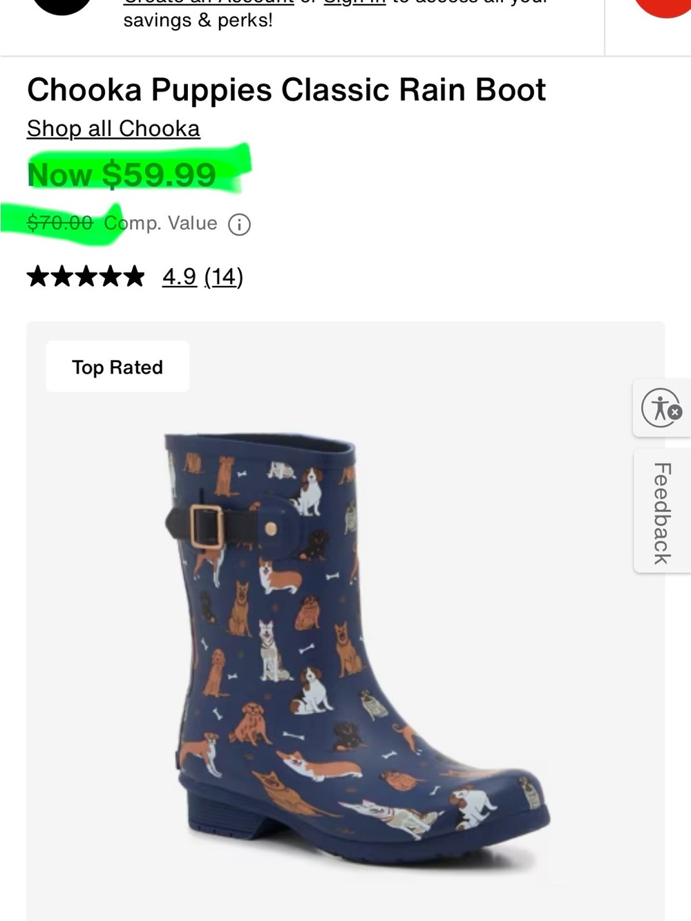 chooka Navy Rain Boot with Multicolor Puppy Print